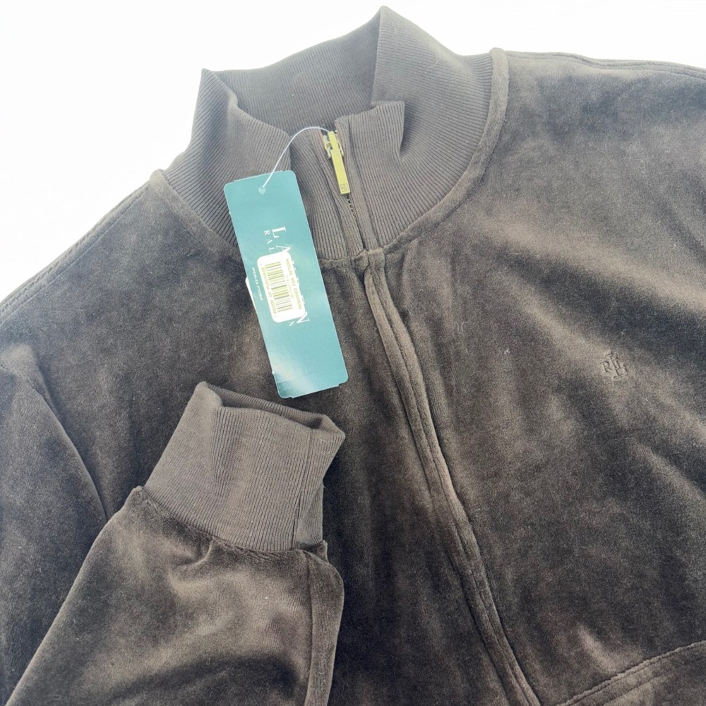 Lauren Ralph Lauren Brown Velour Zip Up Track Jacket NWT Large